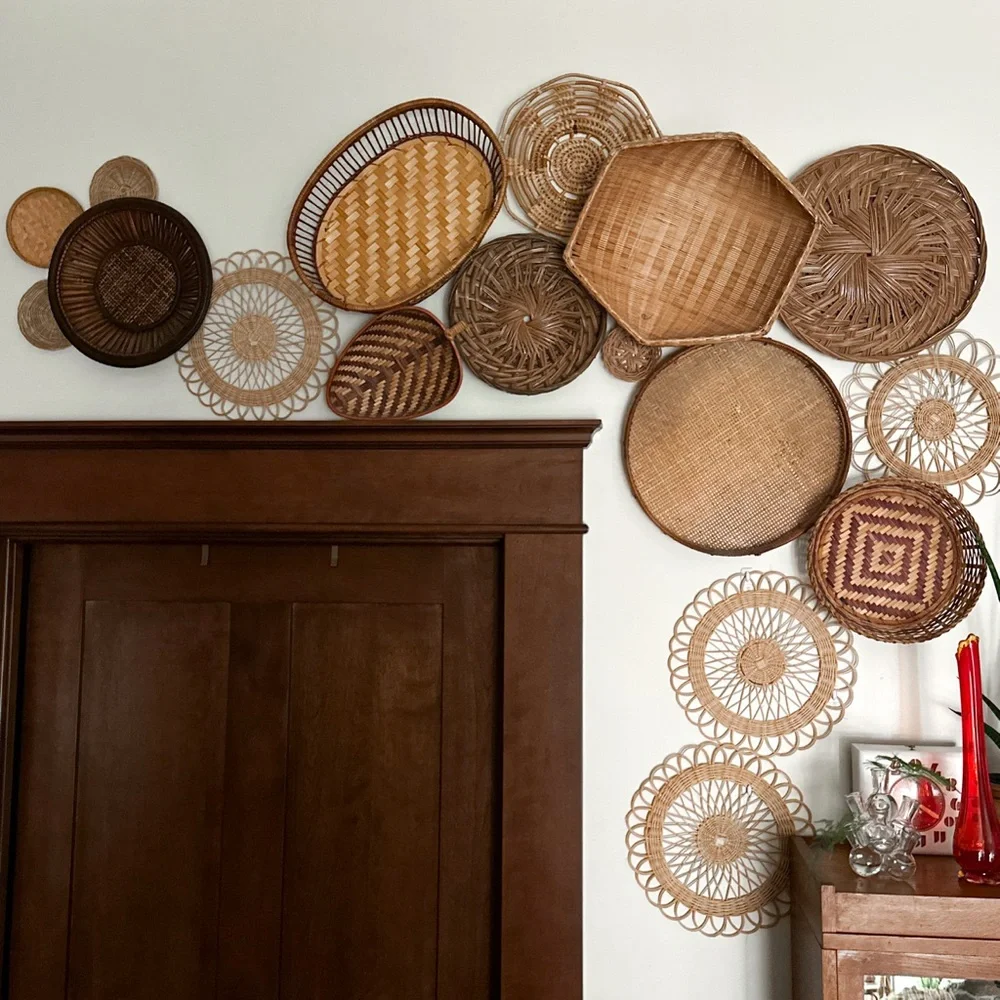 Woven Rattan Basket Tray Boho VTG Wall Decor Oval Wicker Baskets